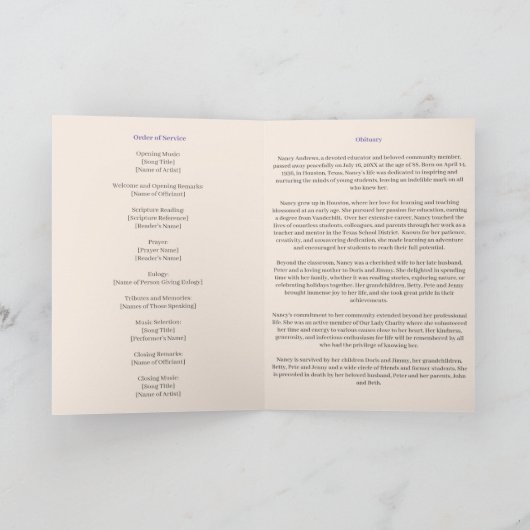 Elegante necrologie rouwservice programma's (Binnen)