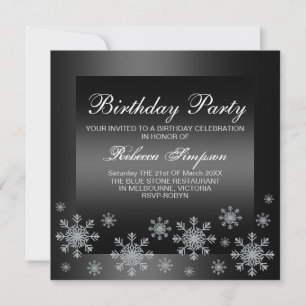 Elégante Neige Argent & Noir Invitation Anniversai