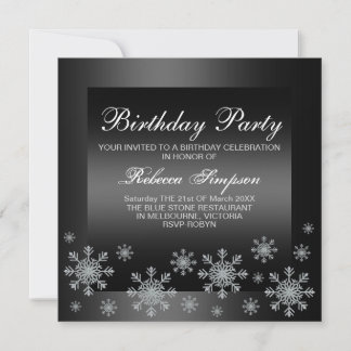 Elégante Neige Argent & Noir Invitation Anniversai