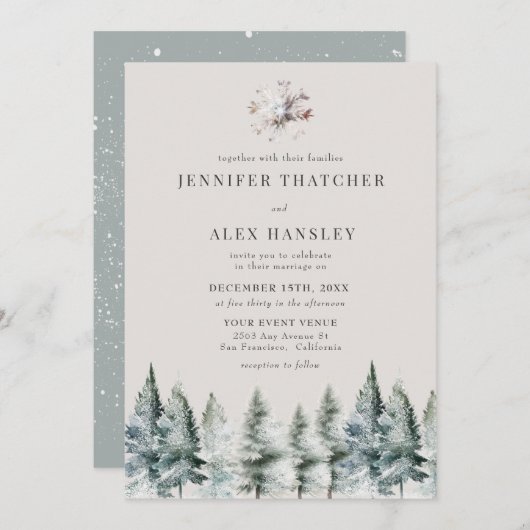 Elégante neige hivernale | Faire-part de mariage d (Devant / Derrière)