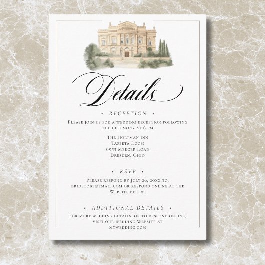 Elegante neoklassieke scènes bruiloft informatiekaartje