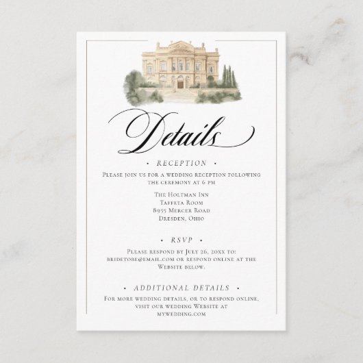 Elegante neoklassieke scènes bruiloft informatiekaartje (Voorkant)