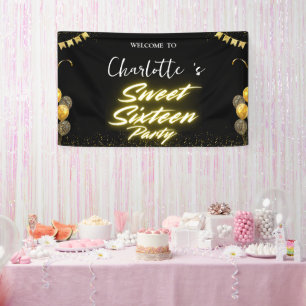 Elegante neon Gold Black retro Sweet 16th Birthday Spandoek