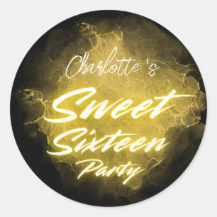 Elegante neon goud Black retro Sweet 16th Birthday Ronde Sticker