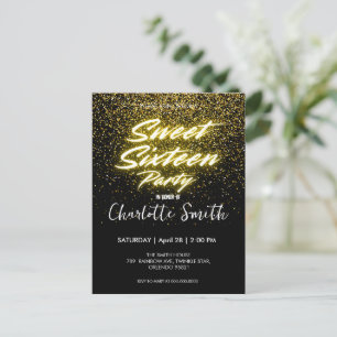 Elegante neon Goud Zwart retro Sweet 16de Verjaard Briefkaart
