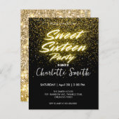 Elegante neon Goud Zwart retro Sweet 16th Verjaard Briefkaart (Voorkant / Achterkant)