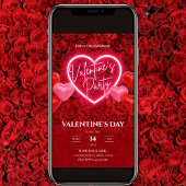 Elegante Neon Hart Valentijnsdag Feest Uitnodiging