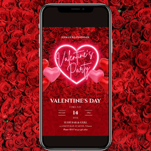 Elegante Neon Hart Valentijnsfeest Uitnodiging