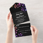 Elegante Neon Lights Rozen Zwart Bloemen Bruiloft All In One Uitnodiging (Afscheurbaar)