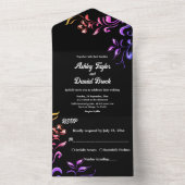 Elegante Neon Lights Rozen Zwart Bloemen Bruiloft All In One Uitnodiging (Binnen)