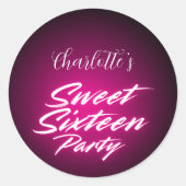 Elegante neon Pink Black Retro Sweet 16e verjaarda Ronde Sticker (Voorkant)