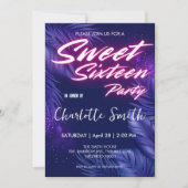 Elegante neon roze Blauw Laat Sweet 16e Verjaardag Kaart (Voorkant)