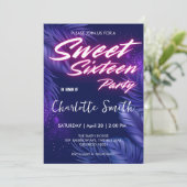 Elegante neon roze Blauw Laat Sweet 16e Verjaardag Kaart (Staand voorkant)