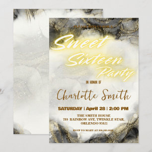 Elegante neon roze marmer Gold Sweet 16th Birthday