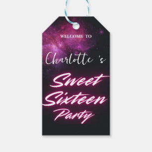 Elegante neon Roze Zwart retro Sweet 16th Birthday Cadeaulabel
