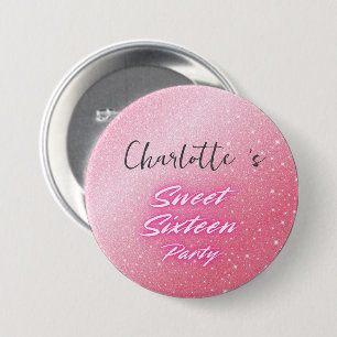 Elegante neon Roze Zwart retro Sweet 16th Birthday Ronde Button 7,6 Cm