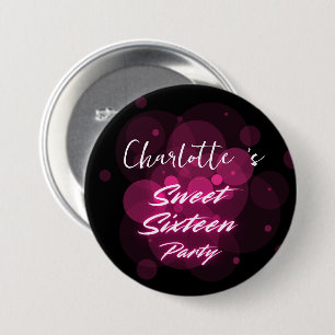 Elegante neon Roze Zwart retro Sweet 16th Birthday Ronde Button 7,6 Cm
