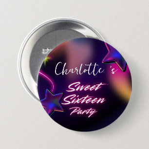 Elegante neon Roze Zwart retro Sweet 16th Birthday Ronde Button 7,6 Cm