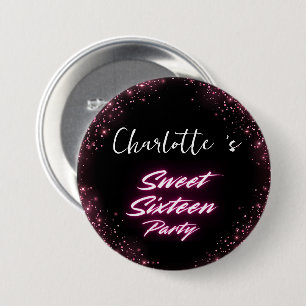 Elegante neon Roze Zwart retro Sweet 16th Birthday Ronde Button 7,6 Cm