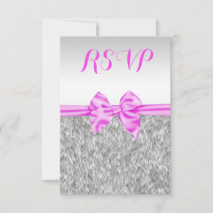 Elegante nep bont en roze strik vrouw verjaardag R RSVP Kaartje