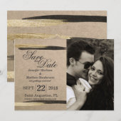 Elegante nep goud & zwarte verfstreken save the date (Voorkant / Achterkant)