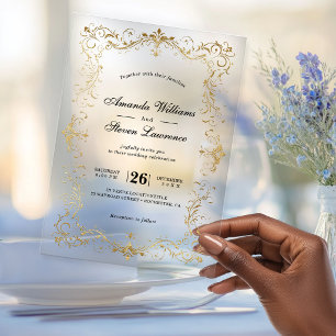 Elegante nep gouden lijst kalligrafie bruiloft acryl uitnodigingen