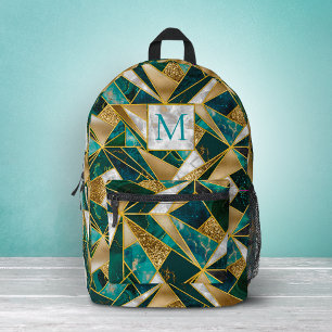 Elegante nepgoud turquoise geometrisch bedrukte rugzak