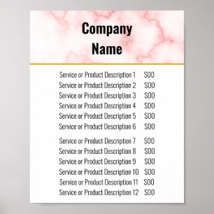 Elegante Neppe Roze Marmer Prijslijst Poster
