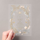 Elegante Neutral Floral Crest Wedding Acryl Uitnodigingen (Insitu (Draagbaar))
