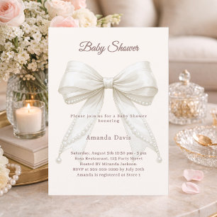 Elegante neutrale baby shower met ivoren lint en c kaart