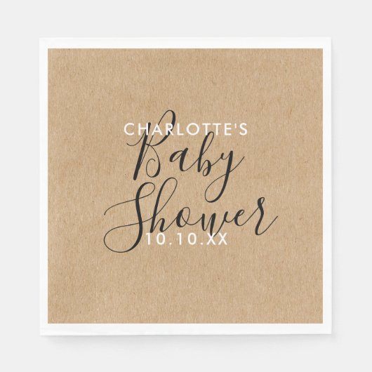 Elegante neutrale baby shower roestige script servet (Voorkant)