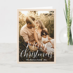 Elegante neutrale beige foto moderne kerst feestdagen kaart