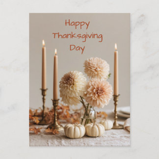Elegante neutrale dahlia Thanksgiving-ansichtkaart Feestdagenkaart