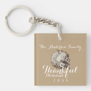 Elegante neutrale familienaam gezegend en dankbaar sleutelhanger