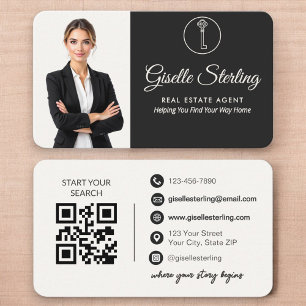 Elegante Neutrale Foto Makelaar QR-code Visitekaartje