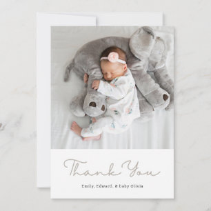 Elegante neutrale lintboog baby shower foto bedankkaart