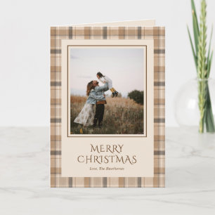 Elegante Neutrale Tartan Plaid Foto Kerstmis Feestdagen Kaart