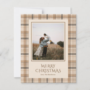 Elegante neutrale tartan plaid kerstfoto kaart
