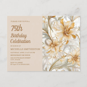 Elegante neutrale waterverf bloem 75ste verjaardag uitnodiging briefkaart