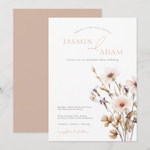 Elegante Neutrale Wilde Bloemen Bruiloft Kaart