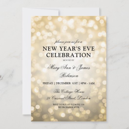 Elegante New Years Eve Party Gold Bokeh Lights Kaart (Voorkant)