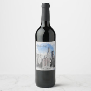 Elegante New York City Manhattan Skyline   Op Maat Wijn Etiket