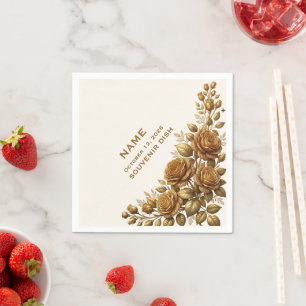 Elegante New York Roze Gouden Bloemige Bruiloftser Servet