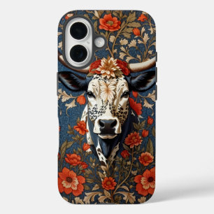 Elegante Nguni-Koe William Morris Geïnspireerd iPhone 16 Hoesje
