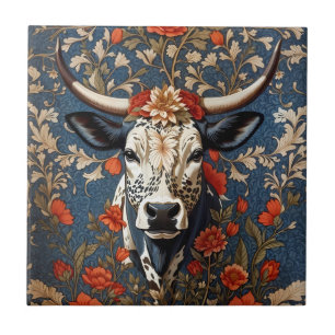 Elegante Nguni-Koe William Morris Geïnspireerd Tegeltje