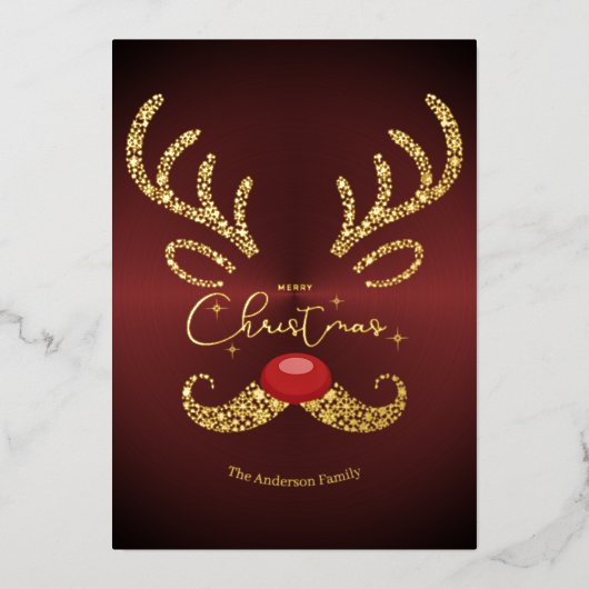 Elegante niet-foto trendy gouden script rendier Xm Folie Feestdagenkaart (Voorkant)