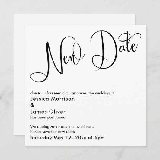 Elegante "nieuwe datum" uitgesteld bruiloft Kaart (Voorkant / Achterkant)