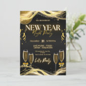 Elegante Nieuwjaarsfeest Uitnodigingen – Goud & (Staand voorkant)