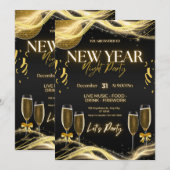 Elegante Nieuwjaarsfeest Uitnodigingen – Goud & (Voorkant / Achterkant)