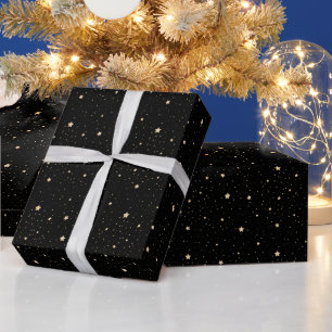 Elegante Night Sky Stars Zwart & Goud Celestial Cadeaupapier